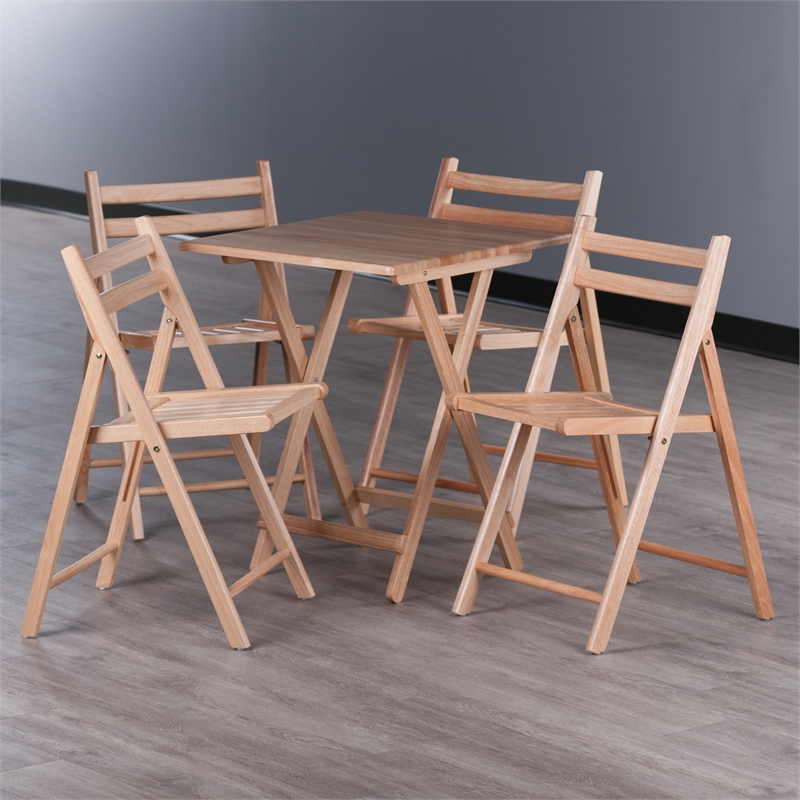 Winsome Delaney 5PC Set Folding Table and Chairs in Natural Finish