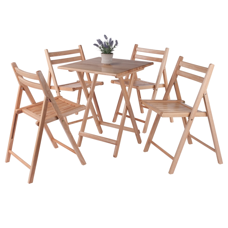 Winsome Delaney 5PC Set Folding Table and Chairs in Natural Finish