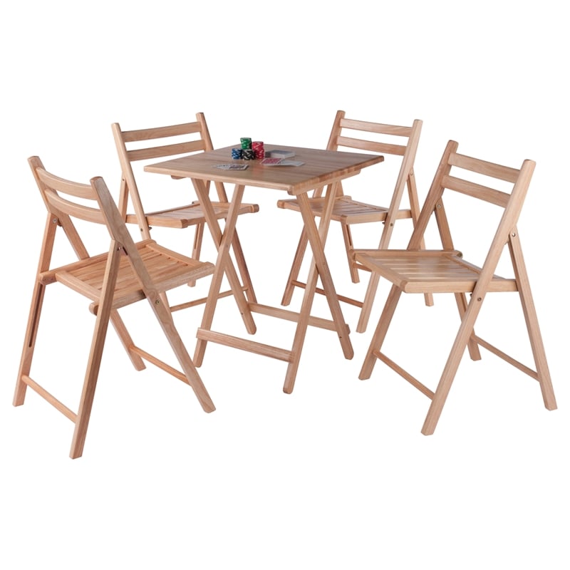 Winsome Delaney 5PC Set Folding Table and Chairs in Natural Finish