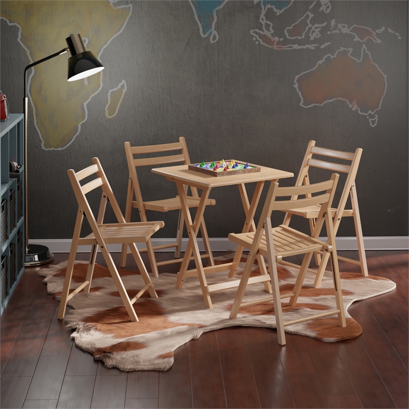Winsome Delaney 5PC Set Folding Table and Chairs in Natural Finish