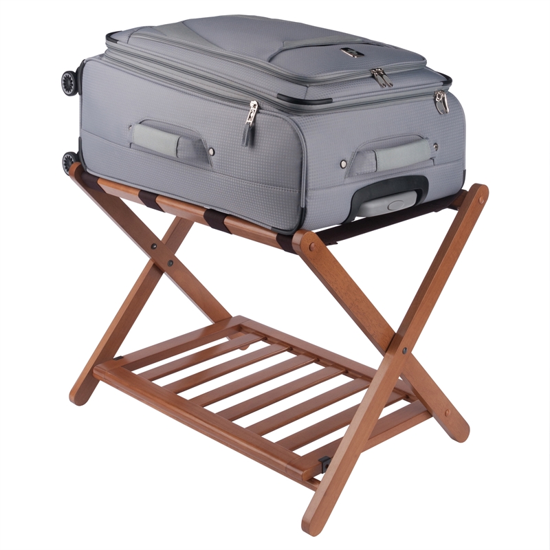 Winsome Reese Luggage Rack with Shelf in Teak Finish