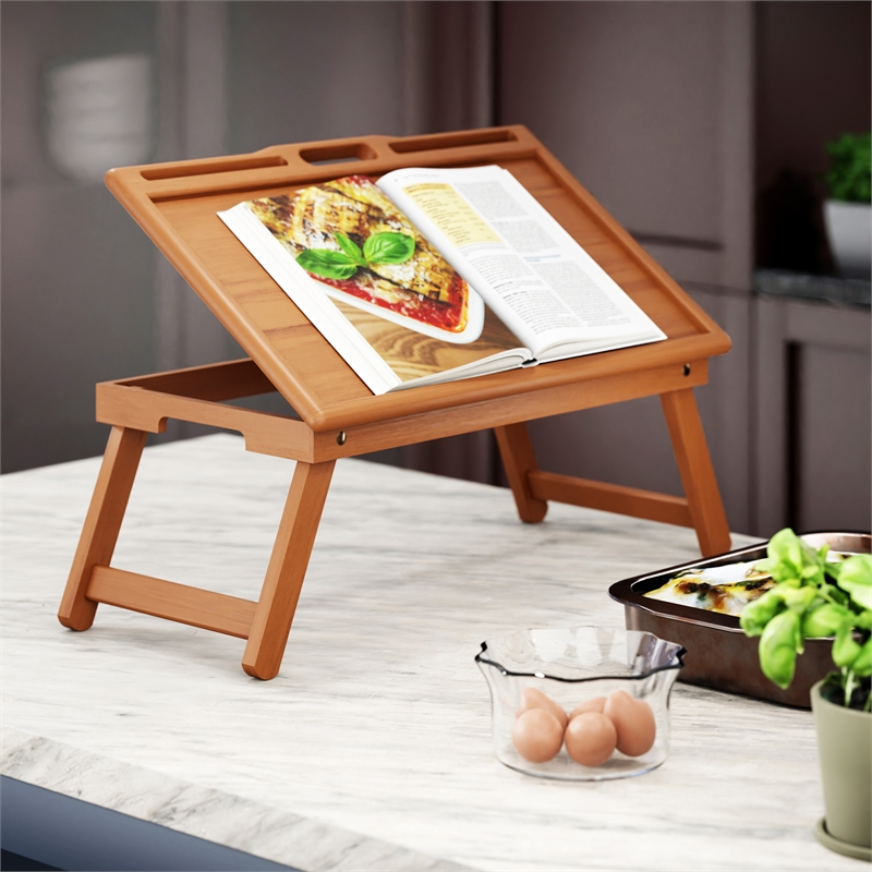 Arlo Breakfast Tray with Flip Top Teak Finish
