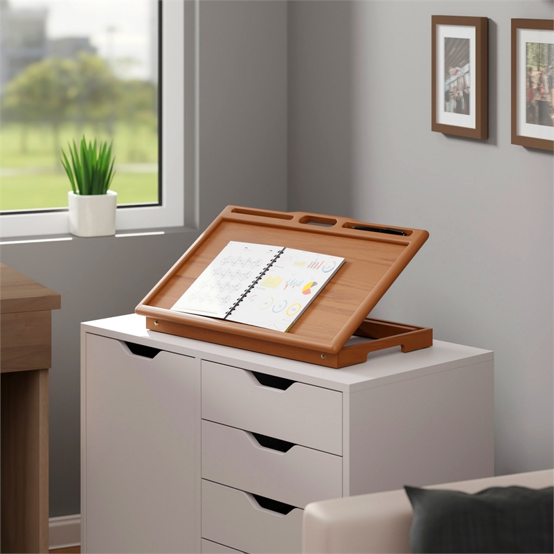 Arlo Breakfast Tray with Flip Top Teak Finish