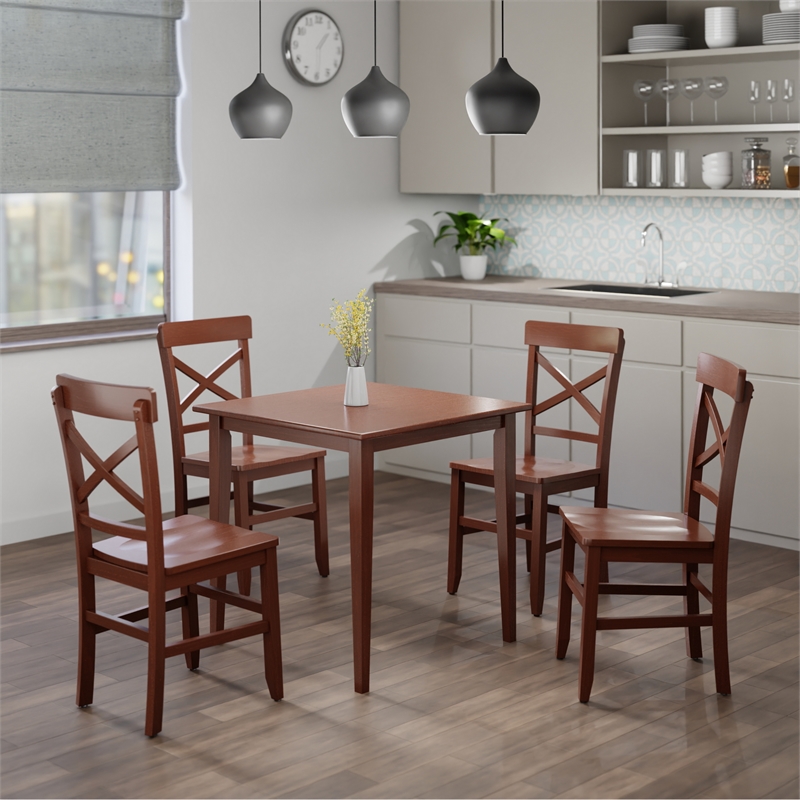Groveland 5Pc Set Dining Table with X Back Chairs Walnut Finish