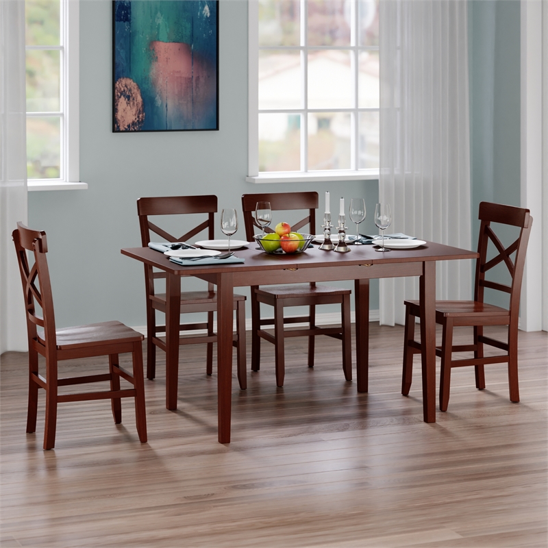 Darren 5pc Set Dining Table with X Back Chairs Walnut Finish