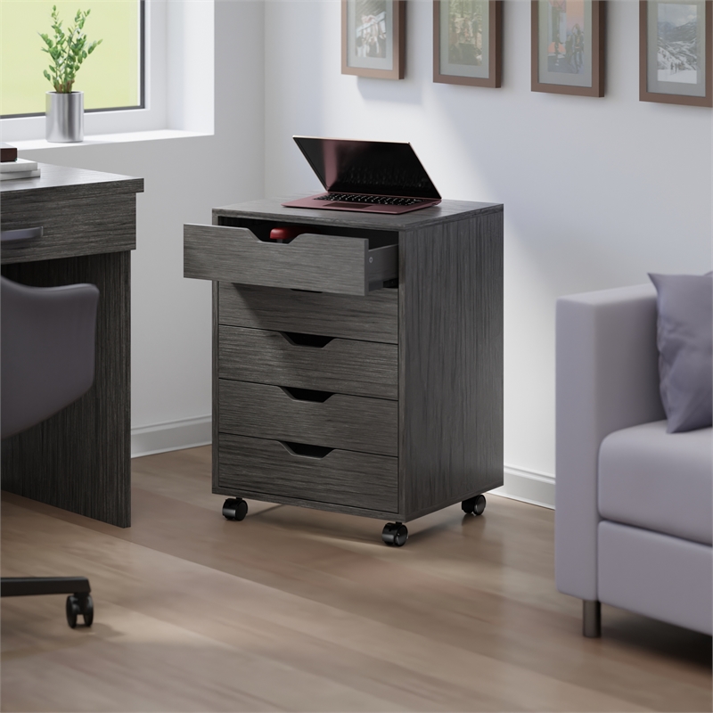 Halifax 5 Drawer Mobile Cabinet Charcoal Finish