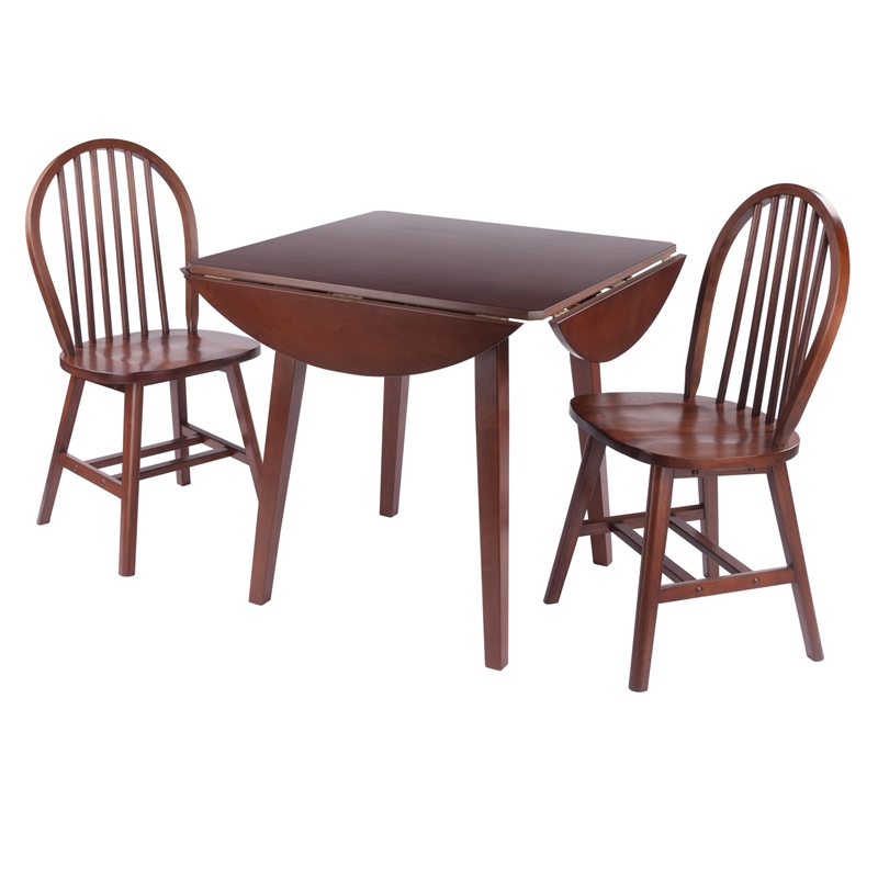 Dawson 3-Pc Drop Leaf Table with Windsor Chairs Walnut Finish