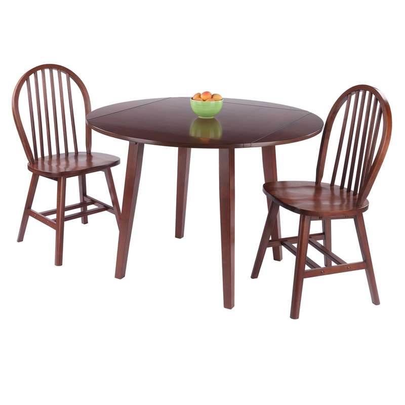 Dawson 3-Pc Drop Leaf Table with Windsor Chairs Walnut Finish