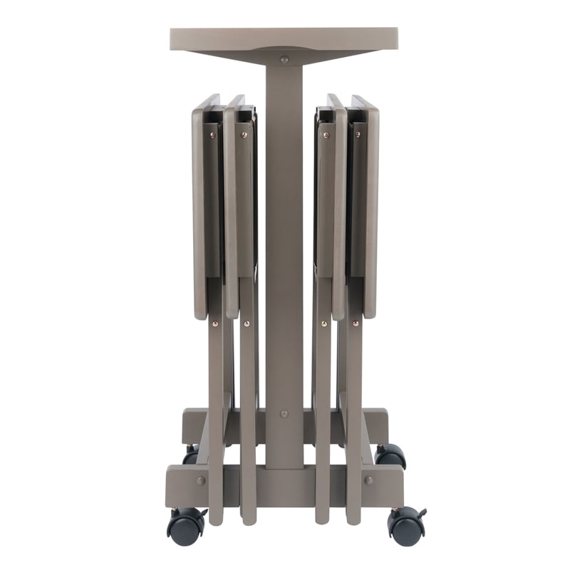 Isabelle 4 Snack Tables and Storage Stand with Removable Tray Oyster Gray Finish