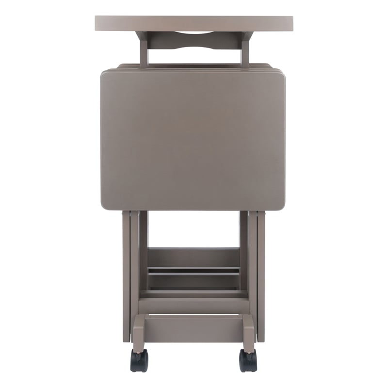 Isabelle 4 Snack Tables and Storage Stand with Removable Tray Oyster Gray Finish