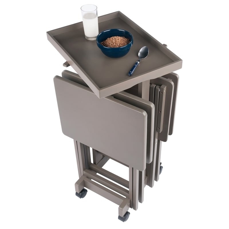 Isabelle 4 Snack Tables and Storage Stand with Removable Tray Oyster Gray Finish