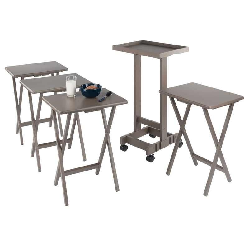 Isabelle 4 Snack Tables and Storage Stand with Removable Tray Oyster Gray Finish