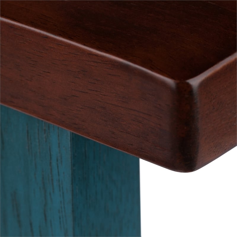 Satori Saddle Seat 24In Counter Stool Rustic Teal and Walnut Finish