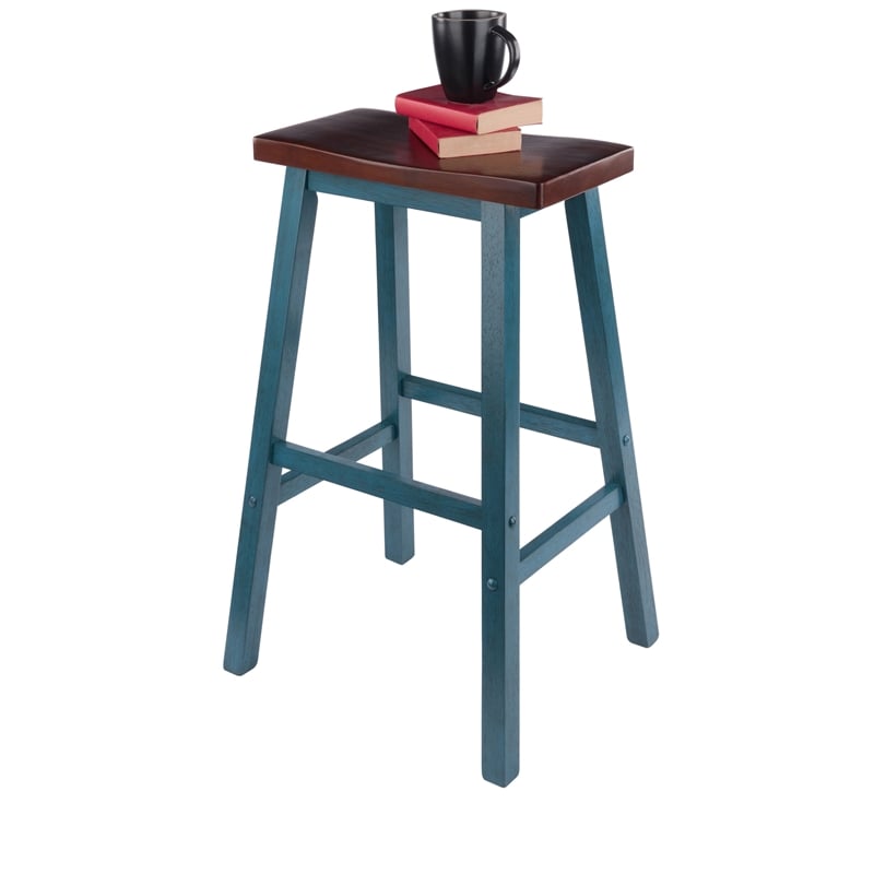 Satori Saddle Seat 29In Bar Stool Rustic Teal and Walnut Finish