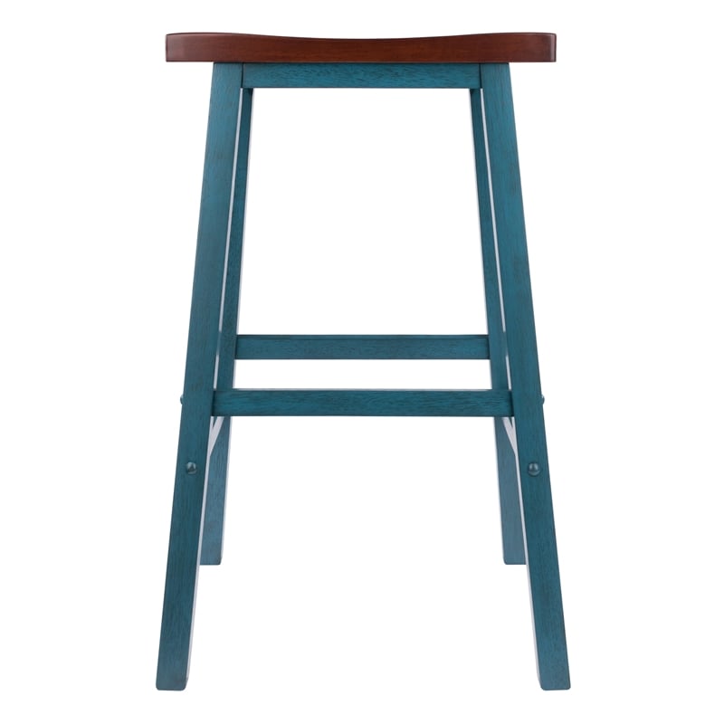 Satori Saddle Seat 29In Bar Stool Rustic Teal and Walnut Finish