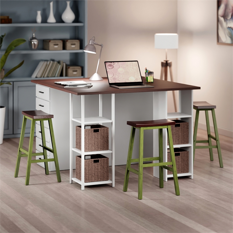 Satori Saddle Seat Bar Stool Rustic Green and Walnut