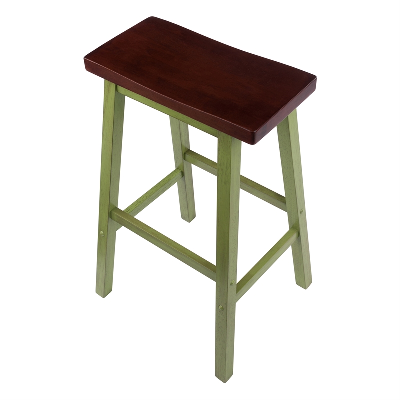 Satori Saddle Seat Bar Stool Rustic Green and Walnut