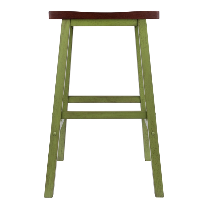 Satori Saddle Seat Bar Stool Rustic Green and Walnut