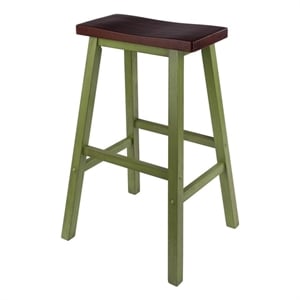 Satori Saddle Seat Bar Stool Rustic Green and Walnut