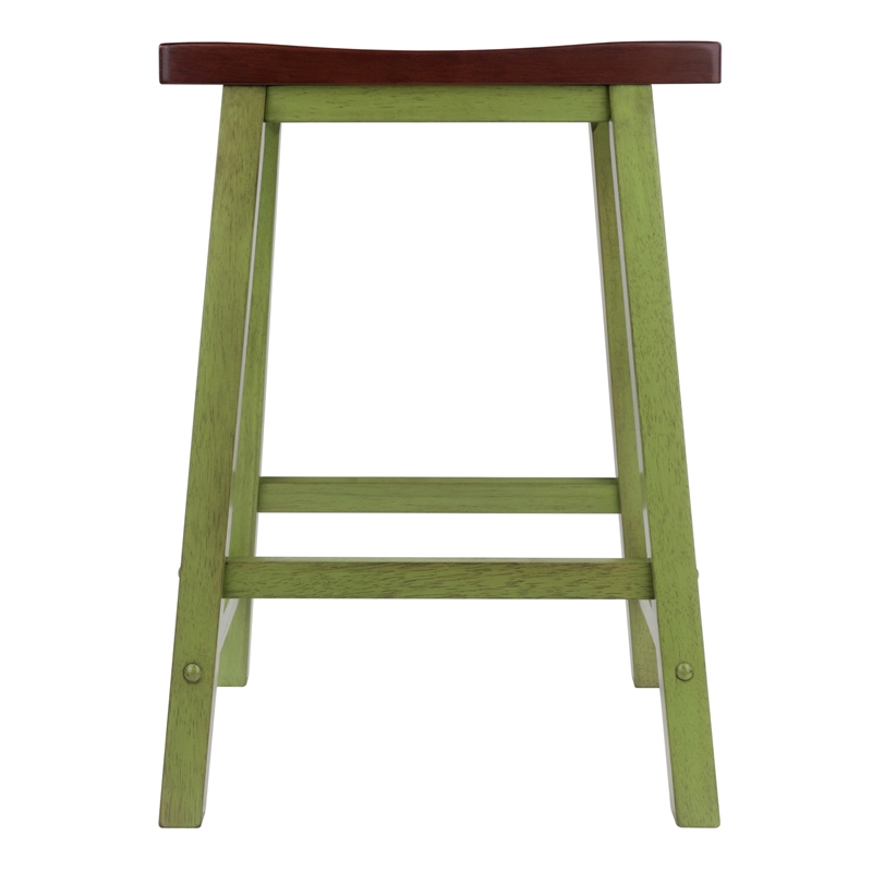 Satori Saddle Seat Counter Stool Rustic Green and Walnut