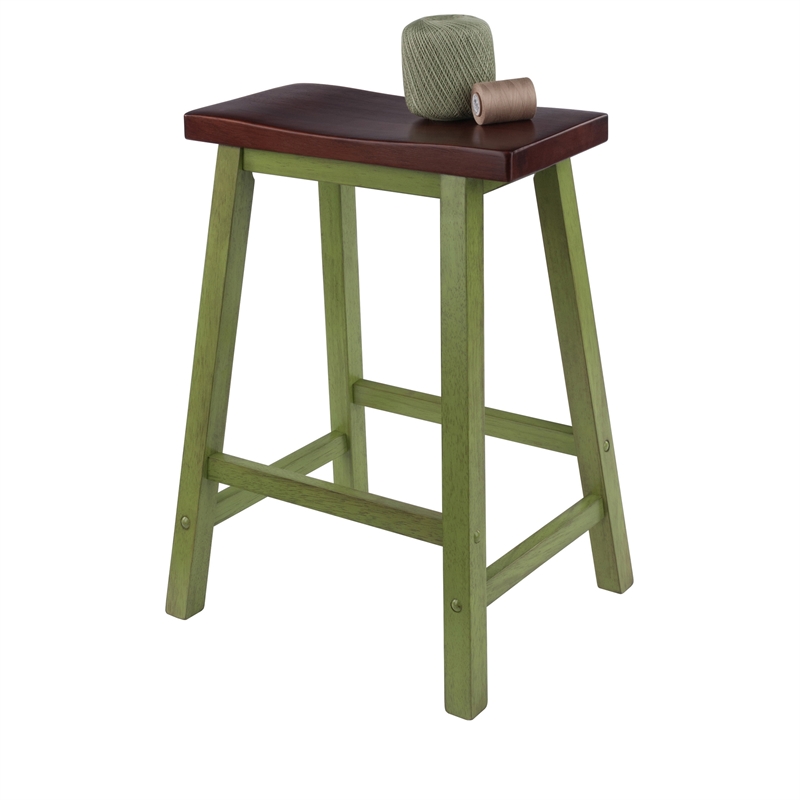 Satori Saddle Seat Counter Stool Rustic Green and Walnut