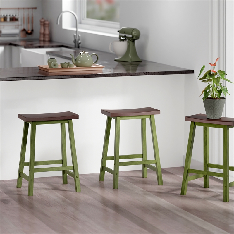 Satori Saddle Seat Counter Stool Rustic Green and Walnut