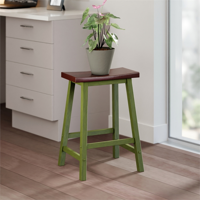 Satori Saddle Seat Counter Stool Rustic Green and Walnut