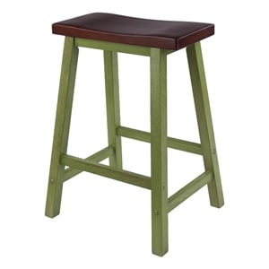 Satori Saddle Seat Counter Stool Rustic Green and Walnut