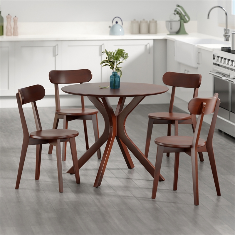 Lexa Dining Table with Splayed Legs Walnut Finish with 4 Pauline Dining Chairs