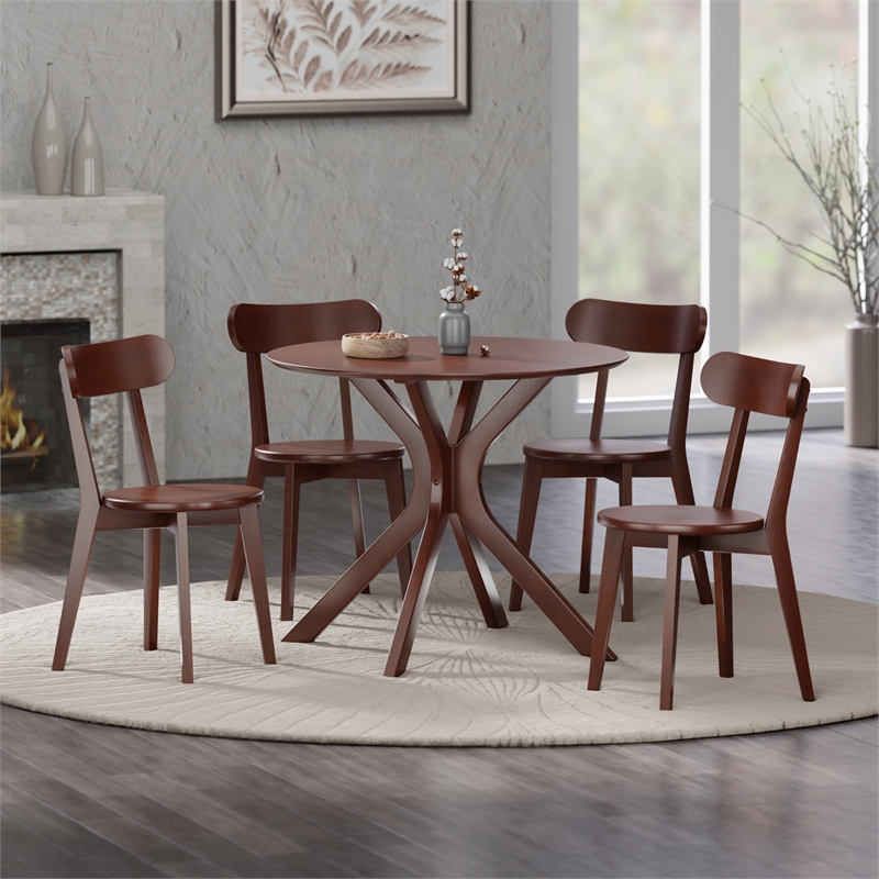 Lexa Dining Table with Splayed Legs Walnut Finish with 4 Pauline Dining Chairs