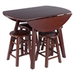 Marbelle Table 5-Pc Drop Leaf Dining Table with 4 Dining Stools Walnut