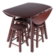 Marbelle Table 5-Pc Drop Leaf Dining Table with 4 Dining Stools Walnut