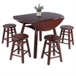 Marbelle Table 5-Pc Drop Leaf Dining Table with 4 Dining Stools Walnut