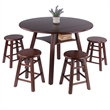 Marbelle Table 5-Pc Drop Leaf Dining Table with 4 Dining Stools Walnut