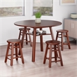 Marbelle Table 5-Pc Drop Leaf Dining Table with 4 Dining Stools Walnut