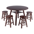 Marbelle Table 5-Pc Drop Leaf Dining Table with 4 Dining Stools Walnut