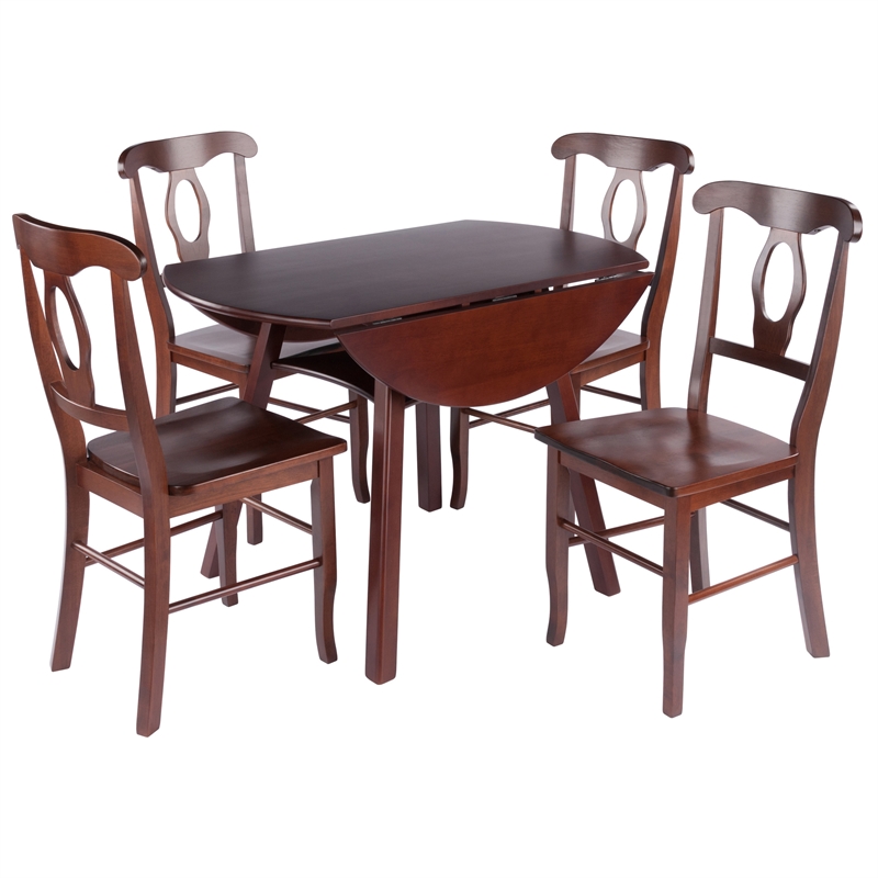 Marbelle Table 5-Pc Drop Leaf Dining Table with 4 Renaissance Chairs Walnut