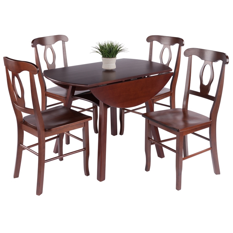 Marbelle Table 5-Pc Drop Leaf Dining Table with 4 Renaissance Chairs Walnut
