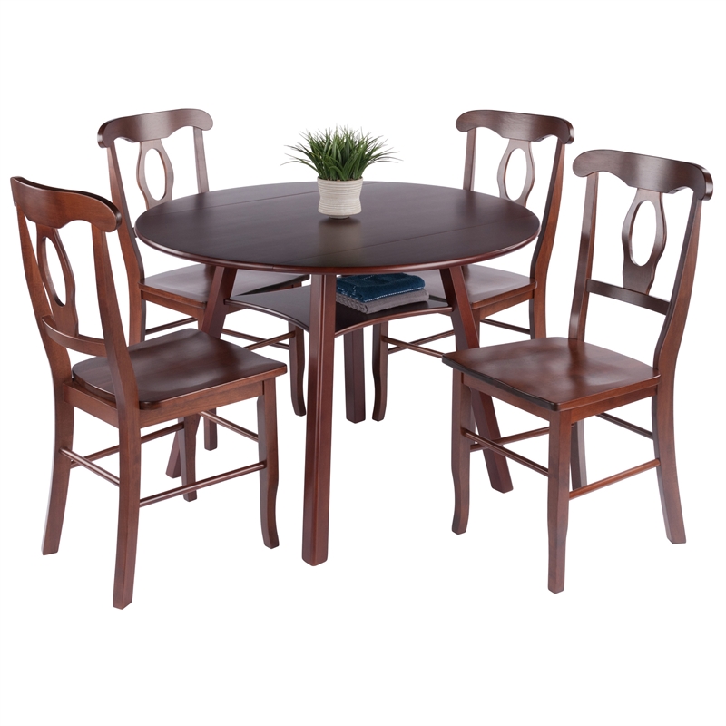Marbelle Table 5-Pc Drop Leaf Dining Table with 4 Renaissance Chairs Walnut