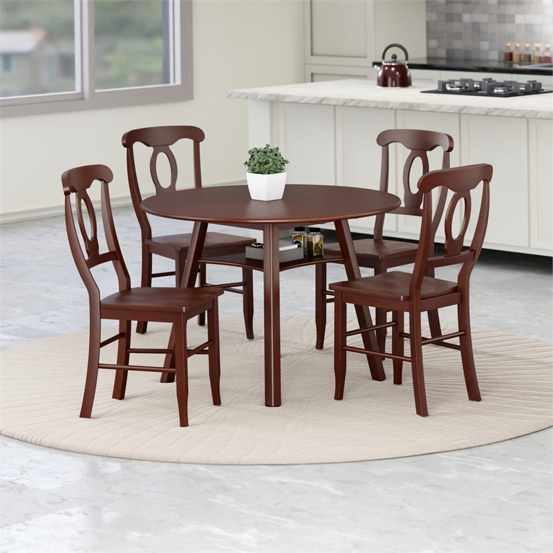 Marbelle Table 5-Pc Drop Leaf Dining Table with 4 Renaissance Chairs Walnut