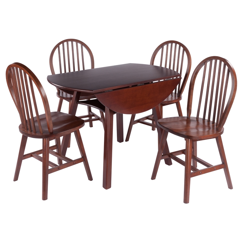 Marbelle 5-Pc Drop Leaf Dining Table with 4 Windsor Chairs Walnut