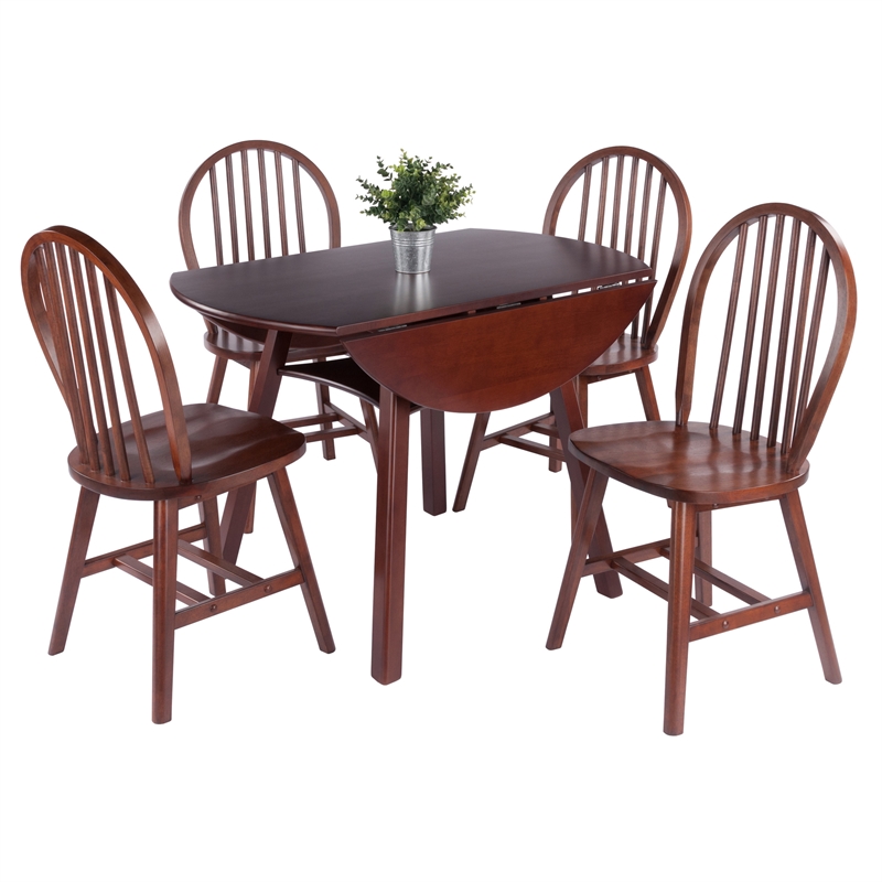 Marbelle 5-Pc Drop Leaf Dining Table with 4 Windsor Chairs Walnut
