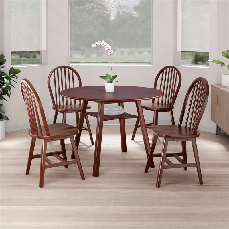 Marbelle 5-Pc Drop Leaf Dining Table with 4 Windsor Chairs Walnut