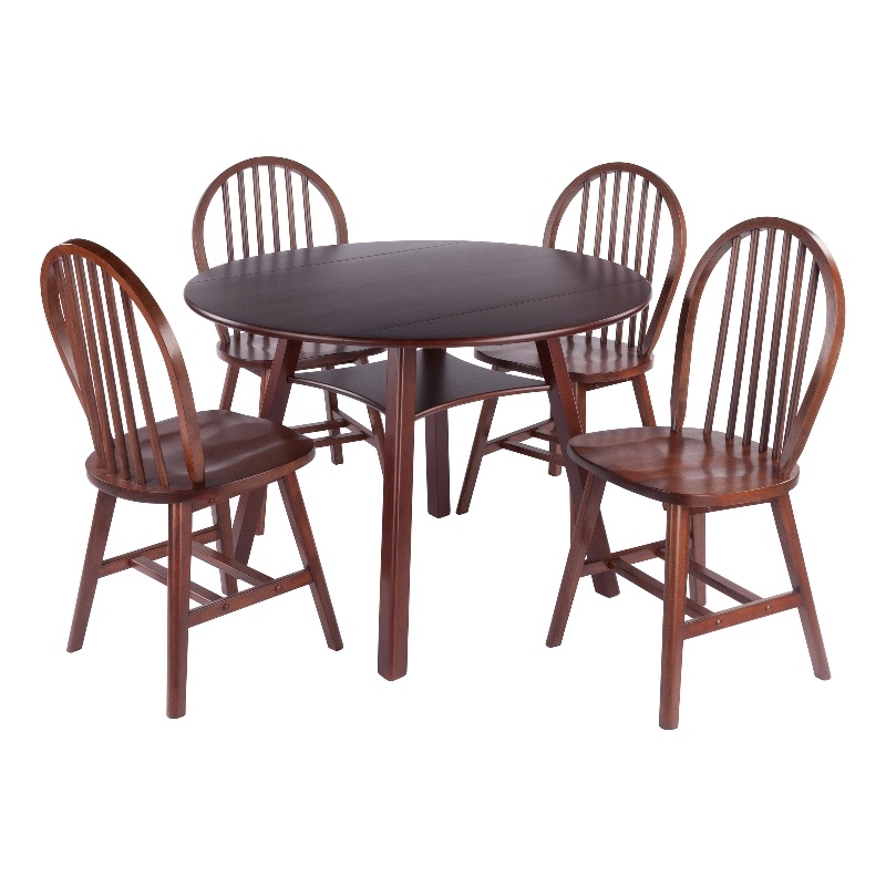 Marbelle 5-Pc Drop Leaf Dining Table with 4 Windsor Chairs Walnut