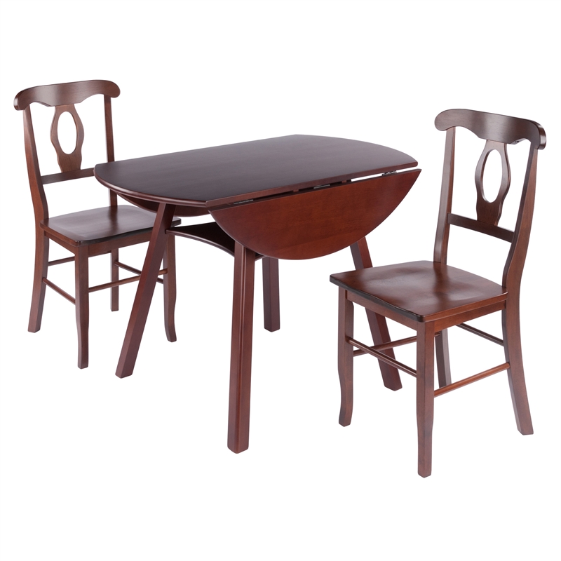 Marbelle Table 3-Pc Drop Leaf Dining Table with 2 Renaissance Chairs Walnut