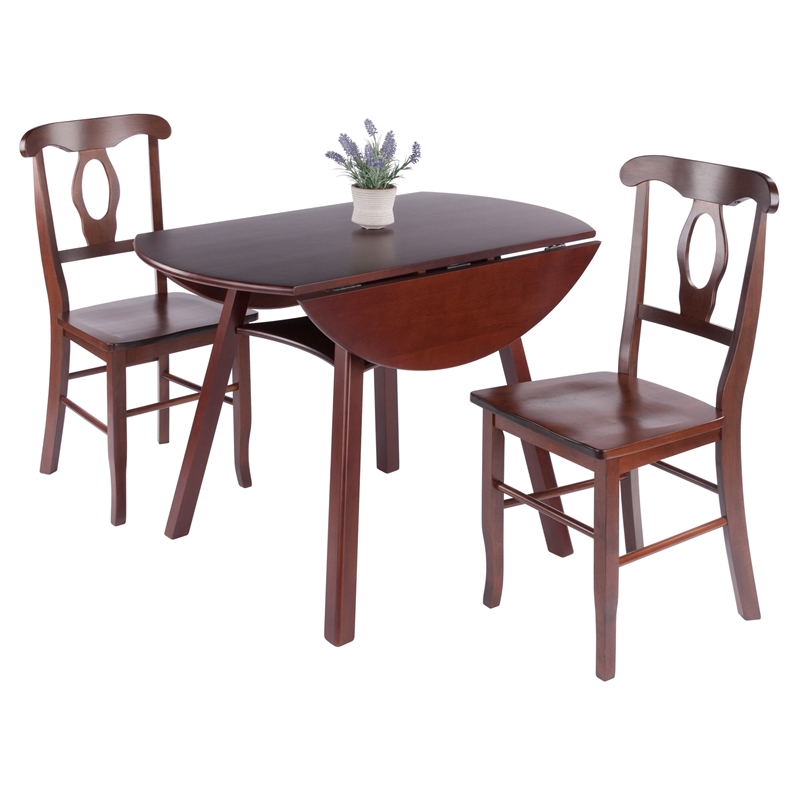 Marbelle Table 3-Pc Drop Leaf Dining Table with 2 Renaissance Chairs Walnut