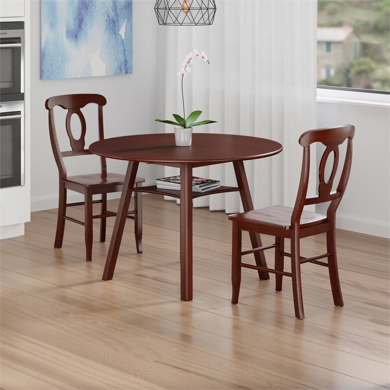 Marbelle Table 3-Pc Drop Leaf Dining Table with 2 Renaissance Chairs Walnut