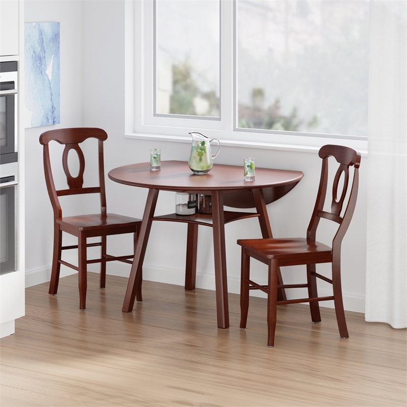 Marbelle Table 3-Pc Drop Leaf Dining Table with 2 Renaissance Chairs Walnut