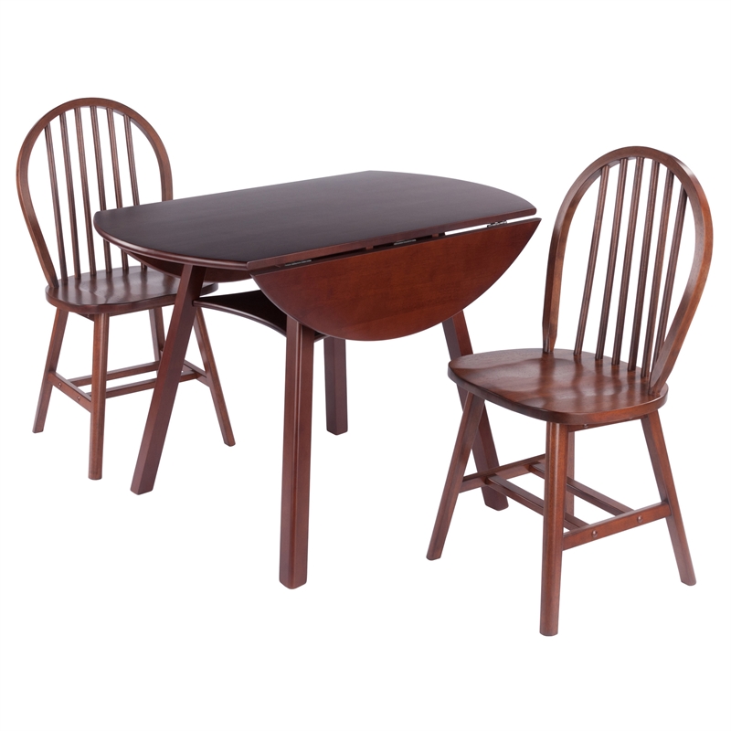 Marbelle 3-Pc Drop Leaf Dining Table with 2 Windsor Chairs Walnut