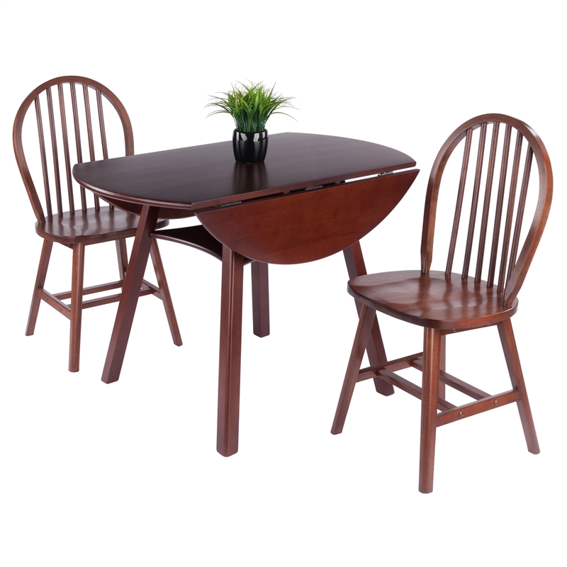 Marbelle 3-Pc Drop Leaf Dining Table with 2 Windsor Chairs Walnut
